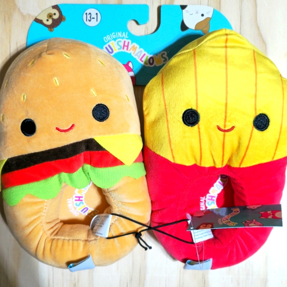 Squishmallow  Slippers, Burger & fries, Carl The Cheeseburger & Floyd The Fries